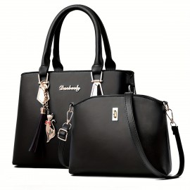 2pcs/set Classic Top Handle Satchel, Fashion PU Crossbody Tote Bag, Women's Casual Handbag & Shoulder Purse & Handbag