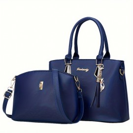 2pcs/set Classic Top Handle Satchel, Fashion PU Crossbody Tote Bag, Women's Casual Handbag & Shoulder Purse & Handbag