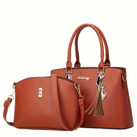 2pcs/set Classic Top Handle Satchel, Fashion PU Crossbody Tote Bag, Women's Casual Handbag & Shoulder Purse & Handbag