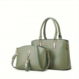 2pcs/set Classic Top Handle Satchel, Fashion PU Crossbody Tote Bag, Women's Casual Handbag & Shoulder Purse & Handbag