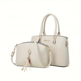 2pcs/set Classic Top Handle Satchel, Fashion PU Crossbody Tote Bag, Women's Casual Handbag & Shoulder Purse & Handbag