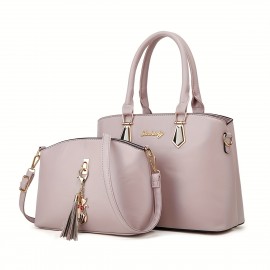 2pcs/set Classic Top Handle Satchel, Fashion PU Crossbody Tote Bag, Women's Casual Handbag & Shoulder Purse & Handbag