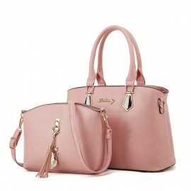 2pcs/set Classic Top Handle Satchel, Fashion PU Crossbody Tote Bag, Women's Casual Handbag & Shoulder Purse & Handbag