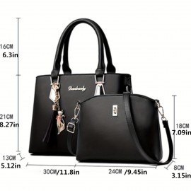 2pcs/set Classic Top Handle Satchel, Fashion PU Crossbody Tote Bag, Women's Casual Handbag & Shoulder Purse & Handbag