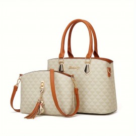 2pcs/set Classic Top Handle Satchel, Fashion PU Crossbody Tote Bag, Women's Casual Handbag & Shoulder Purse & Handbag