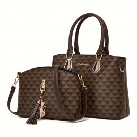 2pcs/set Classic Top Handle Satchel, Fashion PU Crossbody Tote Bag, Women's Casual Handbag & Shoulder Purse & Handbag