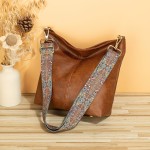 Retro Style Bucket Crossbody Bag, Boho Style Shoulder Bag, Faux Leather Purse With Ethnic Strap