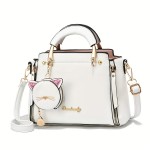 Sweet Cat Design Handbags, Fashion PU Crossbody Bag, Women's Top Handle Satchel Bag With Coin Purse