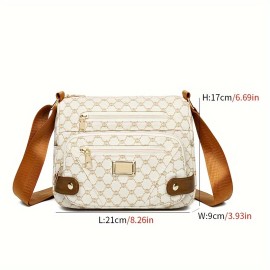 Heart Decor Crossbody Bag, Classic Printed Shoulder Bag, Women's Nylon Messenger Bag & Purse