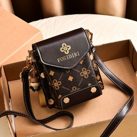 Fashion Small Phone Bag, Women's Trendy Faux Leather Flap Crossbody Bag With Adjustable Strap