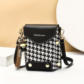 Fashion Small Phone Bag, Women's Trendy Faux Leather Flap Crossbody Bag With Adjustable Strap