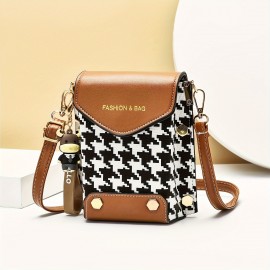 Fashion Small Phone Bag, Women's Trendy Faux Leather Flap Crossbody Bag With Adjustable Strap