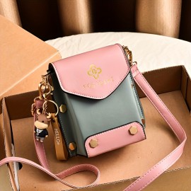 Fashion Small Phone Bag, Women's Trendy Faux Leather Flap Crossbody Bag With Adjustable Strap