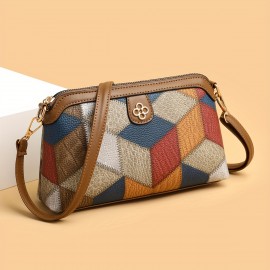 Argyle Pattern Crossbody Bag, Vintage Colorblock Shoulder Bag, Women's Every Day Purse With Zipper