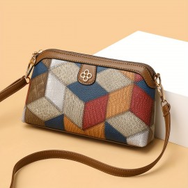 Argyle Pattern Crossbody Bag, Vintage Colorblock Shoulder Bag, Women's Every Day Purse With Zipper