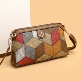 Argyle Pattern Crossbody Bag, Vintage Colorblock Shoulder Bag, Women's Every Day Purse With Zipper