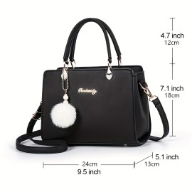 Solid Color Crossbody Bag For Women, Fashion Letter Decor Handbag, Double Handle Satchel Purse