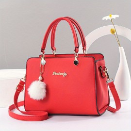 Solid Color Crossbody Bag For Women, Fashion Letter Decor Handbag, Double Handle Satchel Purse