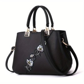 Flower Embroidery Handbags, Fashion Color Contrast Crossbody Bag, Women's Stitching Satchel Purses