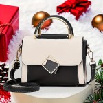 Color Contrast Satchel Flap Crossbody Bag, PU Leather Textured Bag Purse, Classic Versatile Fashion Shoulder Bag