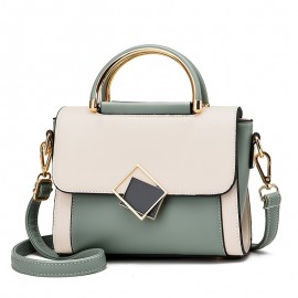 Color Contrast Satchel Flap Crossbody Bag, PU Leather Textured Bag Purse, Classic Versatile Fashion Shoulder Bag