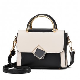 Color Contrast Satchel Flap Crossbody Bag, PU Leather Textured Bag Purse, Classic Versatile Fashion Shoulder Bag