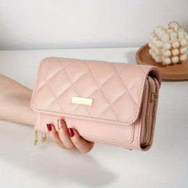 Minimalist Quilted Detail Coin Purse, Solid Color Shoulder Bag, Zipper Versatile Clutch Bag With Detachable Strap