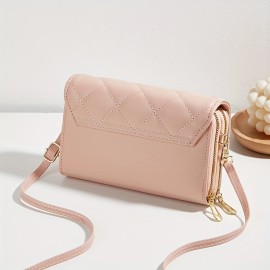 Minimalist Quilted Detail Coin Purse, Solid Color Shoulder Bag, Zipper Versatile Clutch Bag With Detachable Strap