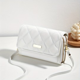 Minimalist Quilted Detail Coin Purse, Solid Color Shoulder Bag, Zipper Versatile Clutch Bag With Detachable Strap