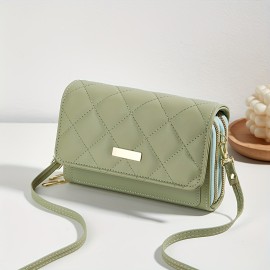 Minimalist Quilted Detail Coin Purse, Solid Color Shoulder Bag, Zipper Versatile Clutch Bag With Detachable Strap