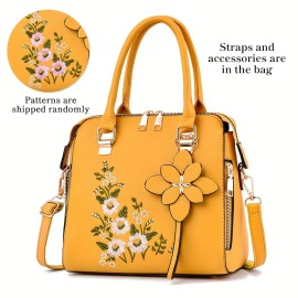 Women's Flower Embroidered Tote Bag, All-Match Shoulder Bag, Versatile Shoulder Bag