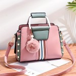 Color Contrast Crossbody Bag, Women's Faux Pearl Decor Handbag, Top Handle Purse With Pompom Decor