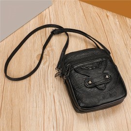 Retro Square Crossbody Phone Bag, Solid Color Fashion Coin Purse, Women's Daily Versatile Shoulder Bag & Handbag