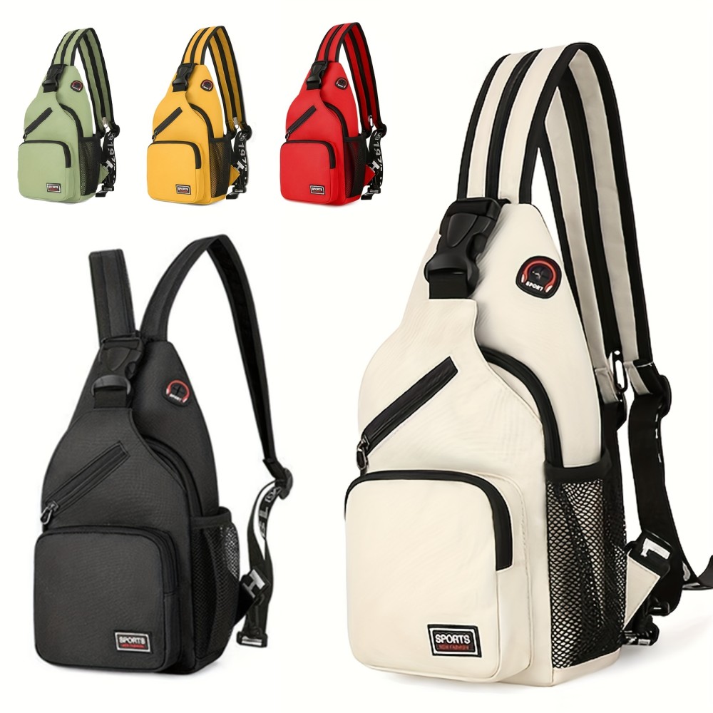 Multi Pockets Sling Backpack, Casual Nylon Crossbody Bag, Travel Hiking Daypack With Zipper Strap