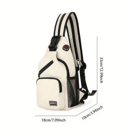 Multi Pockets Sling Backpack, Casual Nylon Crossbody Bag, Travel Hiking Daypack With Zipper Strap