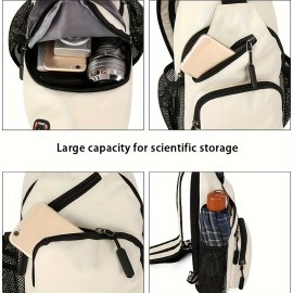 Multi Pockets Sling Backpack, Casual Nylon Crossbody Bag, Travel Hiking Daypack With Zipper Strap