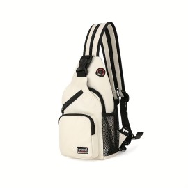 Multi Pockets Sling Backpack, Casual Nylon Crossbody Bag, Travel Hiking Daypack With Zipper Strap