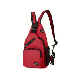 Multi Pockets Sling Backpack, Casual Nylon Crossbody Bag, Travel Hiking Daypack With Zipper Strap