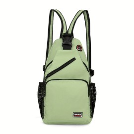 Multi Pockets Sling Backpack, Casual Nylon Crossbody Bag, Travel Hiking Daypack With Zipper Strap