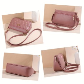 Heart Embroidery Crossbody Bag, Fashion Multi Layer Shoulder Purse, Women's PU Leather Phone Bag