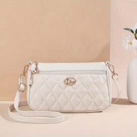 Heart Embroidery Crossbody Bag, Fashion Multi Layer Shoulder Purse, Women's PU Leather Phone Bag