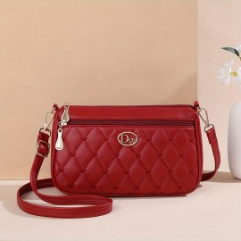 Heart Embroidery Crossbody Bag, Fashion Multi Layer Shoulder Purse, Women's PU Leather Phone Bag