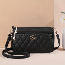 Heart Embroidery Crossbody Bag, Fashion Multi Layer Shoulder Purse, Women's PU Leather Phone Bag