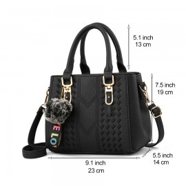 Embroidery Detail Satchel Bag, Trendy PU Leather Crossbody Bag, Women's Double Handle Purse With Pendant