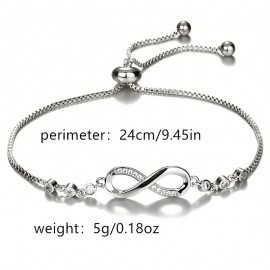 1pc Geometric Infinite 8-character Bracelet, Men And Women's Simple And Fashionable Crystal Adjustable Bracelet Hand Decoration