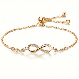 1pc Geometric Infinite 8-character Bracelet, Men And Women's Simple And Fashionable Crystal Adjustable Bracelet Hand Decoration