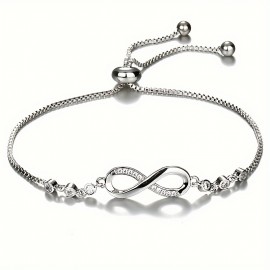 1pc Geometric Infinite 8-character Bracelet, Men And Women's Simple And Fashionable Crystal Adjustable Bracelet Hand Decoration