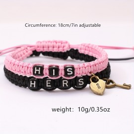 2pcs HIS HERS Couple Bracelet, Couple Lover's Pendant Woven Rope Bracelet For Men Women