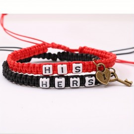 2pcs HIS HERS Couple Bracelet, Couple Lover's Pendant Woven Rope Bracelet For Men Women