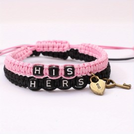 2pcs HIS HERS Couple Bracelet, Couple Lover's Pendant Woven Rope Bracelet For Men Women